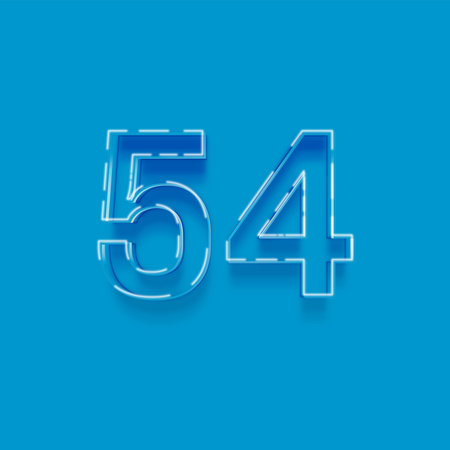 Blue neon number 45 with shadow isolated on blue background, vector illustration