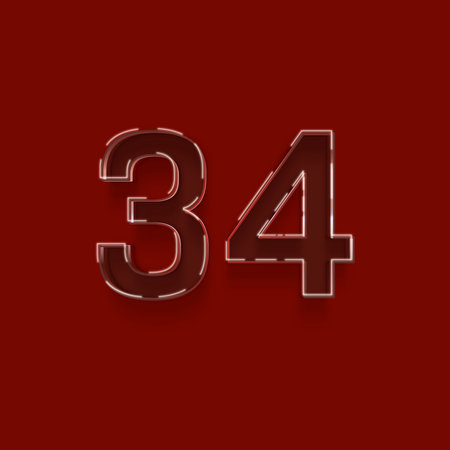 Neon number isolated on red background.