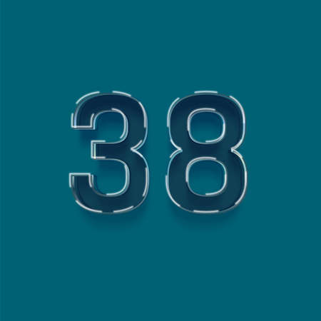 38 number with neon light effect, blue background. Vector illustration.の写真素材