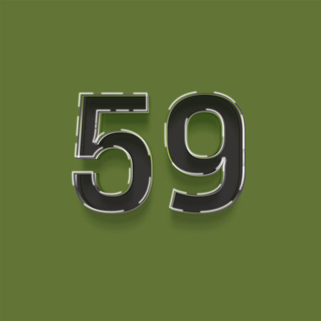 3d number 59 from white to black with shadow isolated on green background, 3d renderingの写真素材