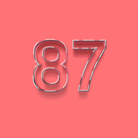 Neon number 87 with shadow and pink background, 3d rendering