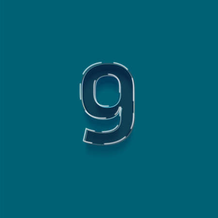 blue number 9 with shadow effect, vector font with neon light effectの写真素材
