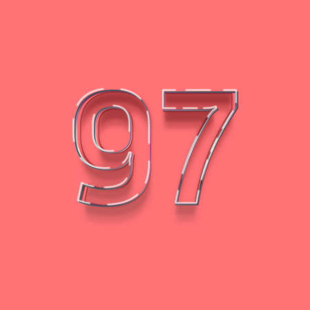 metal number 97 from a set of neon lights, pink background, 3d renderingの写真素材