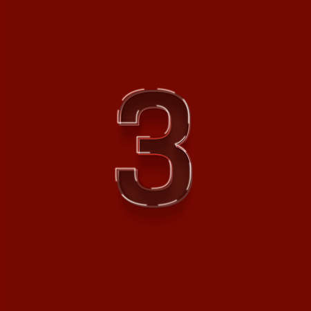 Number 3 with shadow on red background, 3d renderの写真素材