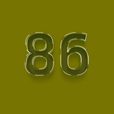 green number 86 with shadow isolated on green background, 3d renderingの写真素材