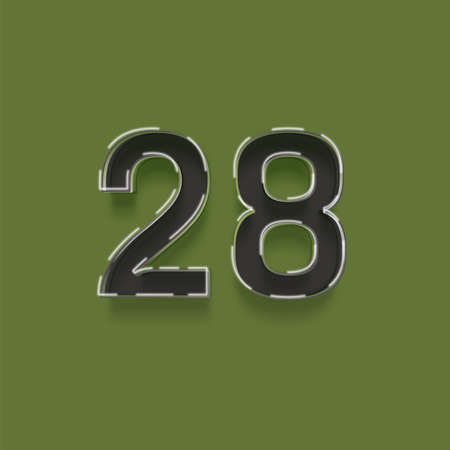 Realistic number 28 with shadow and light green background, vector illustrationの写真素材