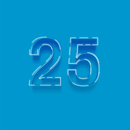 Number 25 blue color with shadow isolated on blue background, vector illustrationの写真素材