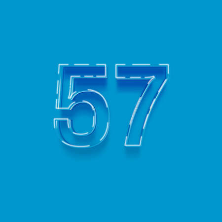 Number 57, blue neon style font. Computer generated 3D photo rendering.の写真素材