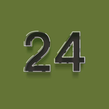 Realistic black number 24 with shadow isolated on green background, vector illustrationの写真素材