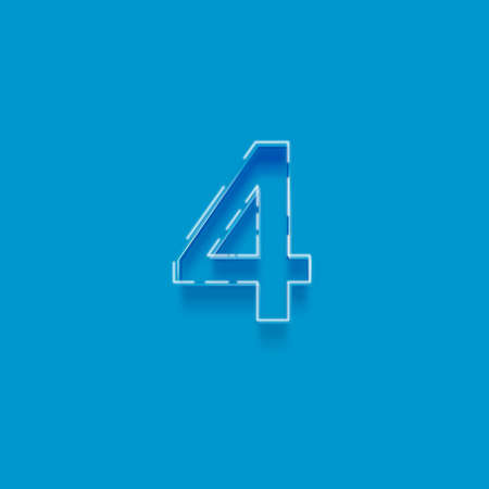 Number 4, blue background, 3d render, isolated on blueの写真素材