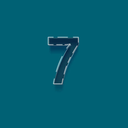 Number 7 with a blue tint, neon style font, vector illustrationの写真素材