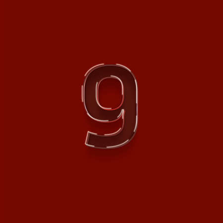 Number 9 from a typeset with shadow and red backgroundの写真素材
