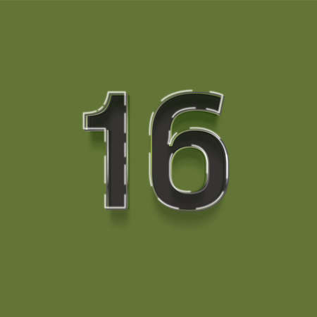 16 number with shadow and light on green background, graphic design.の写真素材