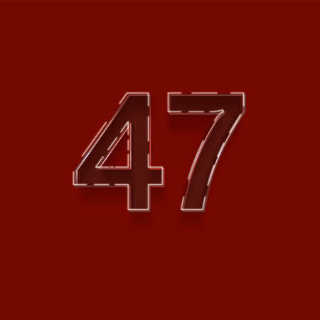 Realistic neon number 47 with shadow isolated on red background, vector illustration.の写真素材