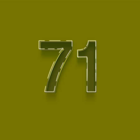 Number 71 from a typeset, green background, 3d renderingの写真素材