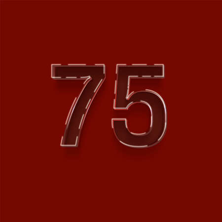 Number 75 with shadow on red background. Vector illustration of numbers.の写真素材