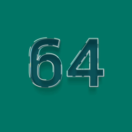 64 number from a typeset, vector set of neon blue numbersの写真素材