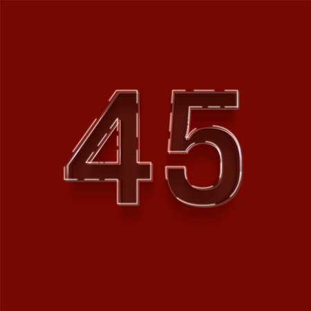 45 number with shadow isolated on red background. Realistic 3d font.
