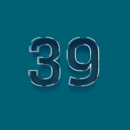39 number with neon light effect, blue backgroundの写真素材