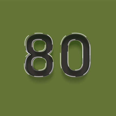 80 number with shadow on green background. Eps 10 vector file.の写真素材
