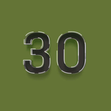 3d number 30 with shadow on green background. 3d renderingの写真素材