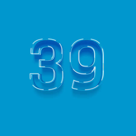blue neon number 39 with shadow - 3d rendering, isolated on blue backgroundの写真素材