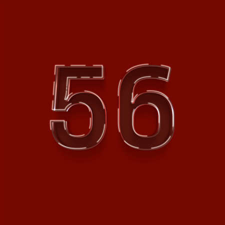 Neon number 56 with shadow on red background, 3d renderの写真素材