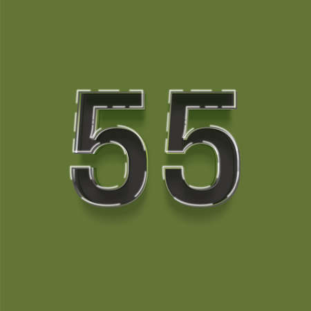 55 number with shadow isolated on green background. 3d illustration.の写真素材