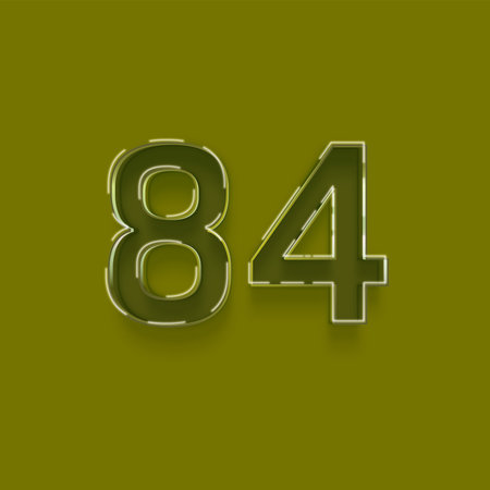 green number 84 from a typeset with shadow isolated on gray background