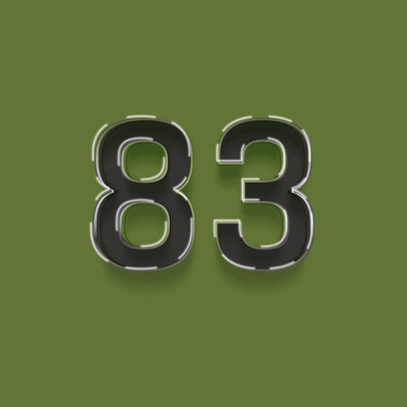 83 number with shadow on green background. 3D rendered font.