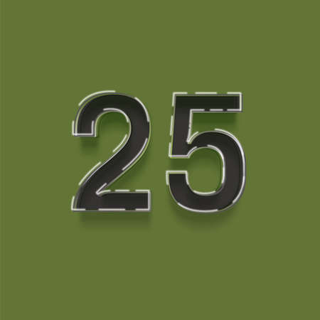 25 number with shadow isolated on green background. 3d illustration.の写真素材