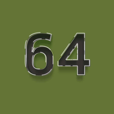 64 number on a green background. 3d font with shadow.の写真素材