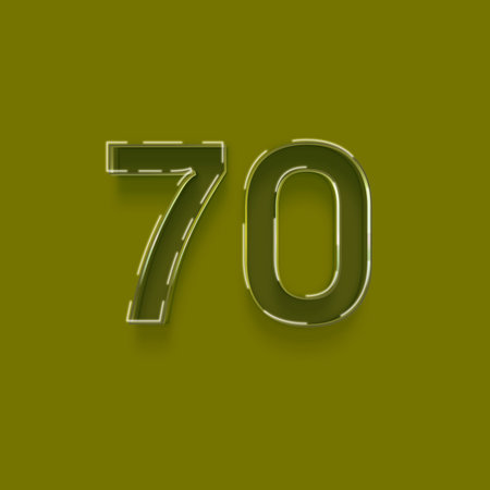 Number 70 with shadow isolated on green background. 3D illustration.