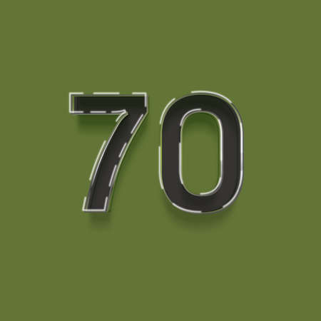 Number 70 with shadow on a green background. 3D illustration.の写真素材