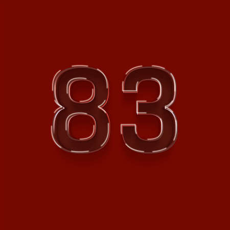 Number eighty-three on red background. 3d illustrationの写真素材