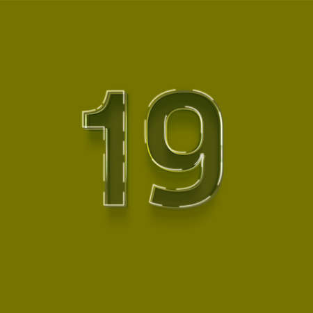 number 19 from a typeset, greenish-white color, isolated on green backgroundの写真素材