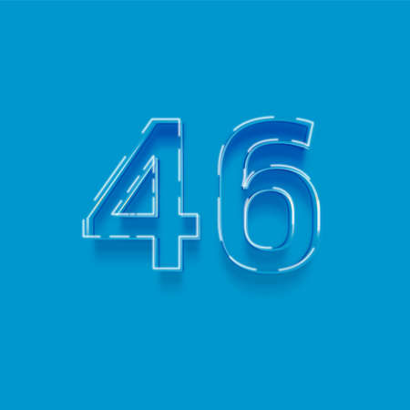 Blue neon number 4 6 with shadow isolated on blue background, vector illustrationの写真素材