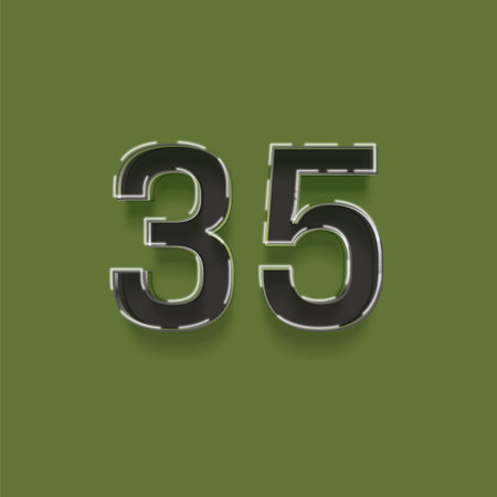 35 number on a green background. 3d illustration, 3d rendering