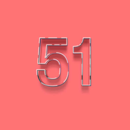 Neon number 51 with shadow isolated on pink background. 3d renderingの写真素材