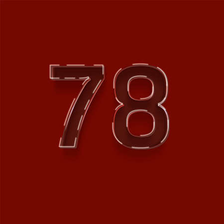 Number 78 with shadow on red background. Neon style, vector illustrationの写真素材