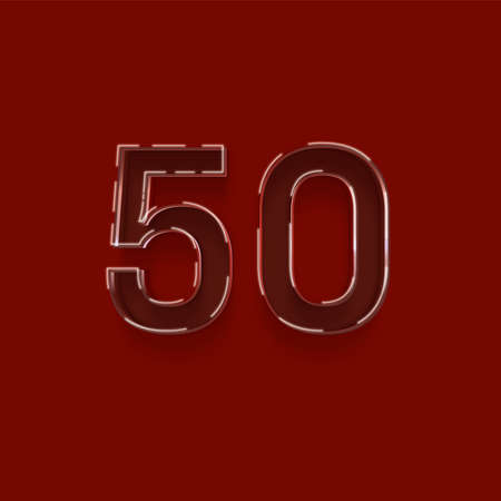 50 number with shadow isolated on red background. 3d render illustrationの写真素材