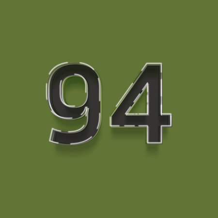 94 number on green background. 3D font with shadow and light reflections.