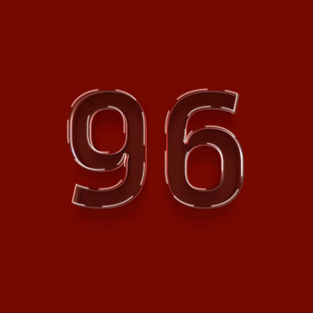 Number 96 with shadow on red background, 3d renderの写真素材