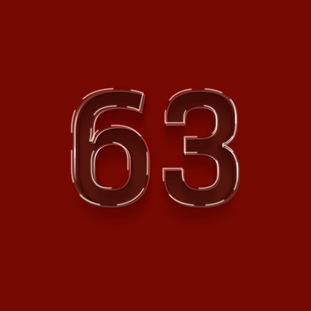 Number sixty-three on red background. 3d illustration