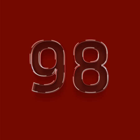 Number ninety eight with shadow on red background, vector illustrationの写真素材
