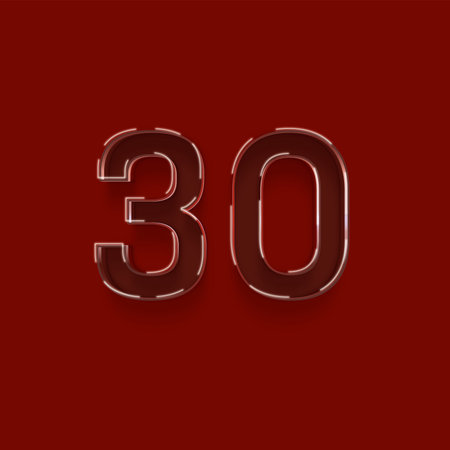 Number 30 with shadow on red background. 3d illustration