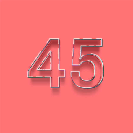 Neon number 45 with shadow isolated on pink background. 3d renderingの写真素材