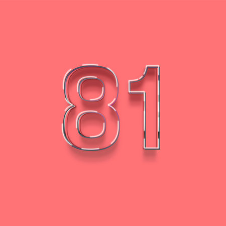 metal number eighty one from a set, isolated on pink background, 3d render