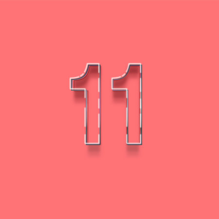 Neon number 11 with shadow on pink background, 3d renderingの写真素材