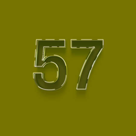 Number 57 embossed on a green background. 3d illustrationの写真素材